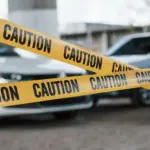 Caution sign along the area where the alleged criminals were caught
