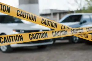 Caution sign along the area where the alleged criminals were caught