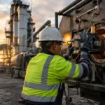 A contractor looking up a burner