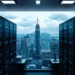 A data center overlooking the cityscape of a town in USA.