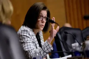 Sen. Catherine Cortez Masto speaks at a Senate Finance Committee hearing as she introduces legislation addressing suicide prevention among construction workers.