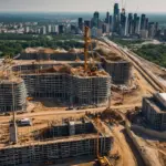 Megaprojects under construction in an off-remote section of a city in the USA