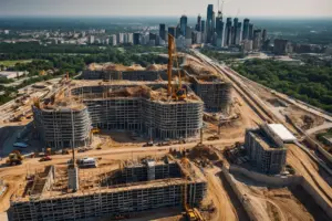 Megaprojects under construction in an off-remote section of a city in the USA